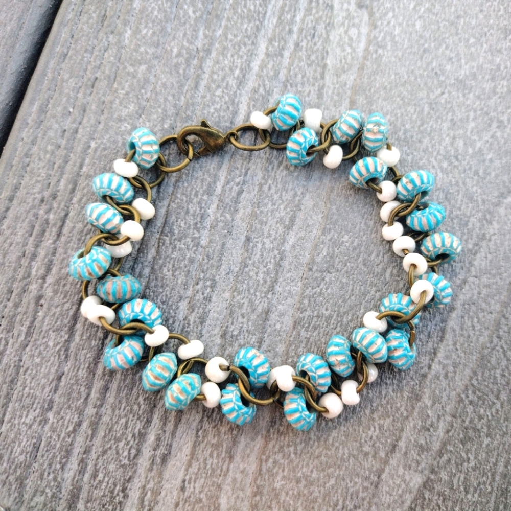 Tribal Beaded Bronze Link Bracelet